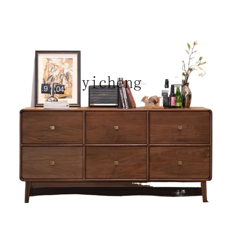 

ZK Black Walnut Chest of Six Drawers Hallway Bedroom Storage Cabinet Living Room Storage Side Cabinet against the Wall