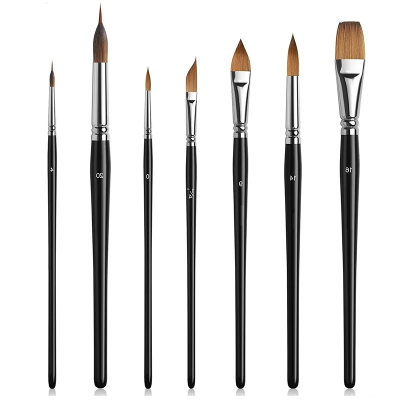 For Watercolor Brush Set- 7Pcs Professional Sable Brushes With Extended Needle, Round Point, Flat Design For Watercolor Painting