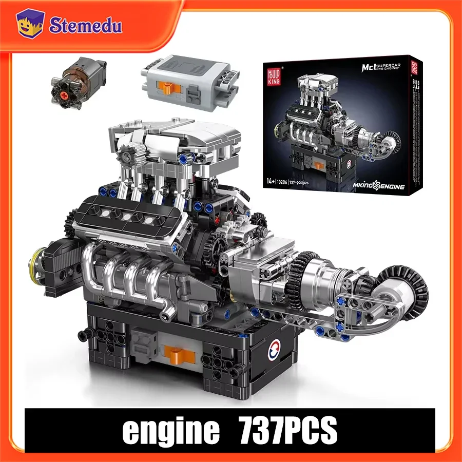 Mould King 10206 MCL Sport Car V8 Engine Building Blocks Bricks Technical Car Motorized Simulation Model Electrically Drive Gift