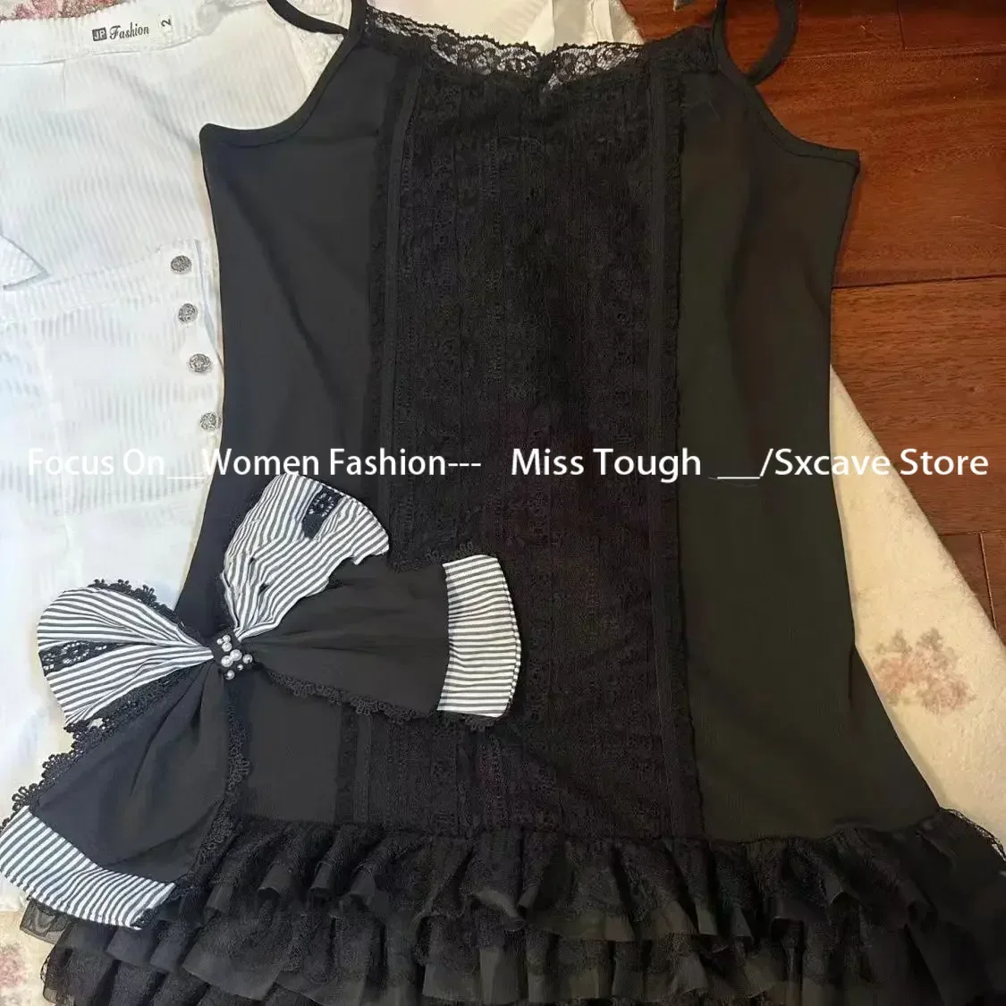 2 Piece Dress Set Women Y2k Retro Short Sleeve T Shirt Summer Crop Top Gothic Aesthetic Bow Top 2000s Vintage Suits Y2k Clothing
