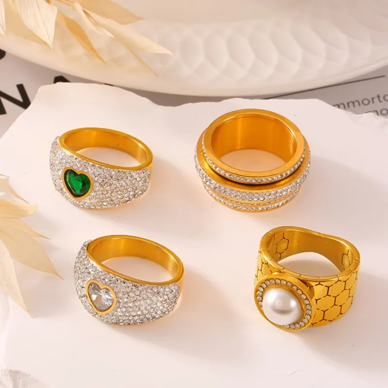 Elegant Fadeless Stainless Steel Rings For Women Gold Plated Inlaid Zircon Women's Finger Ring Girls Rings Luxury Woman Jewelry image 6