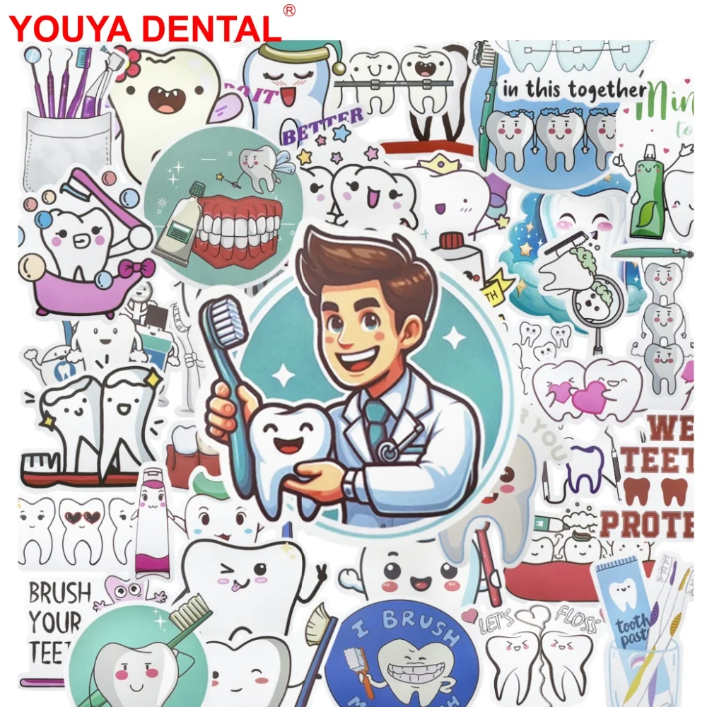 

50pcs Cute Tooth Shaped Stickers Diy Decals For Kids Children Wall Fridge Dental Stickers Decoration Dentistry Accessories Gifts