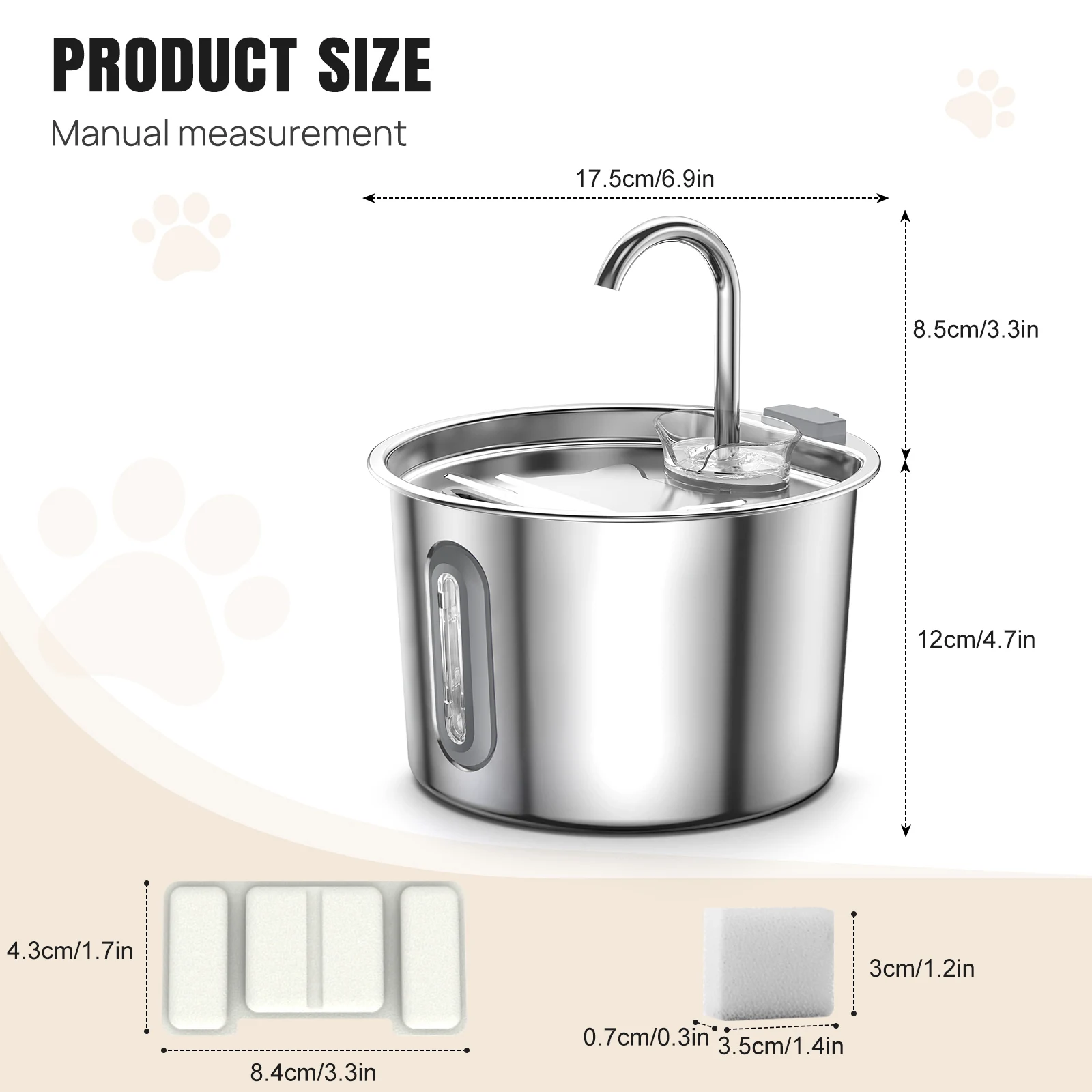 Cat Fountain Stainless Steel Drinking Fountain for Cat 2.2L Quiet Cat Center Drinking Fountain for Dogs with Water Level Window 2