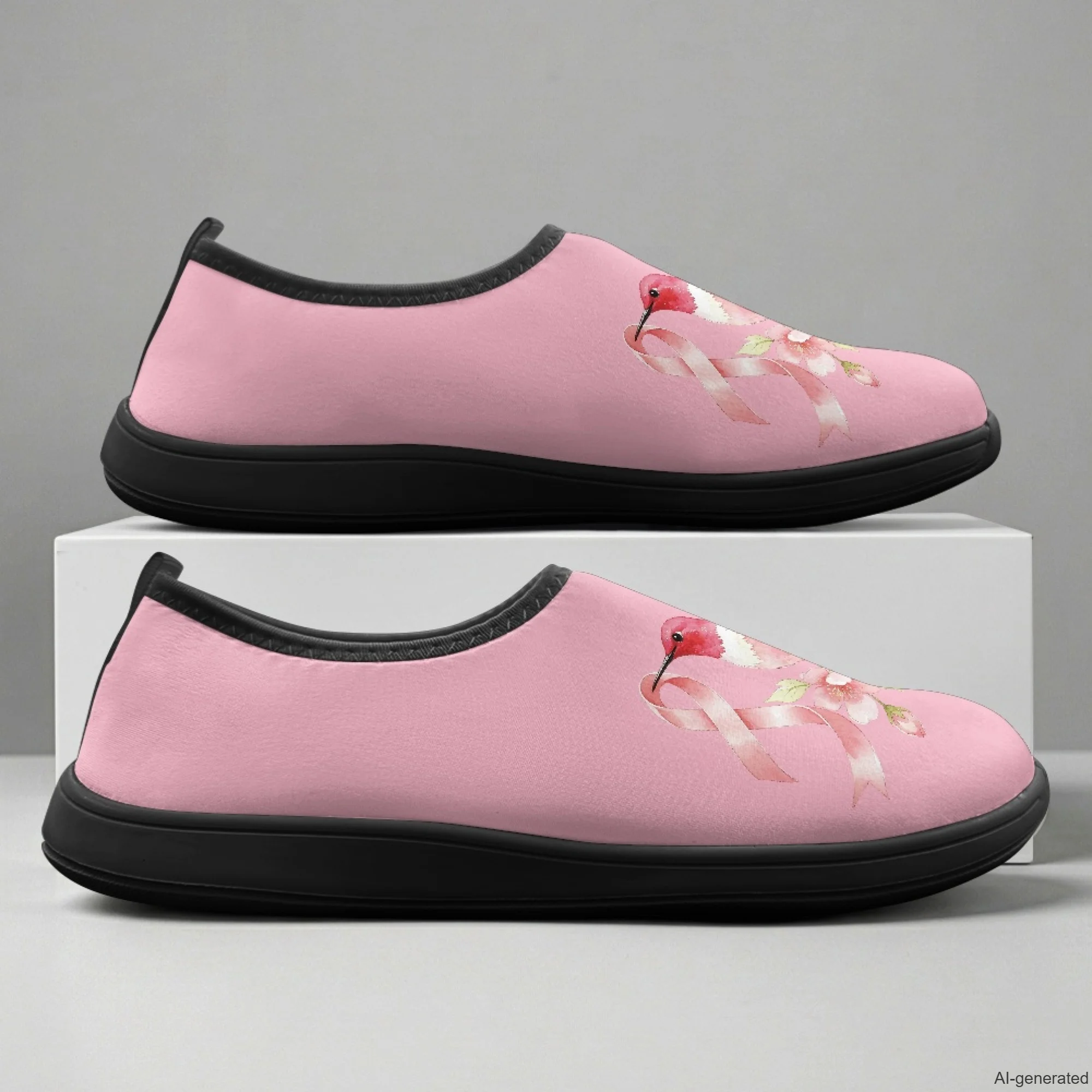 XIXIRIMIDO Slip-on Wide-toed Shoes Pink Ribbons Print Zapatos De Mujer Men's Sneakers and Casual Shoes Slippers Nurse Shoes