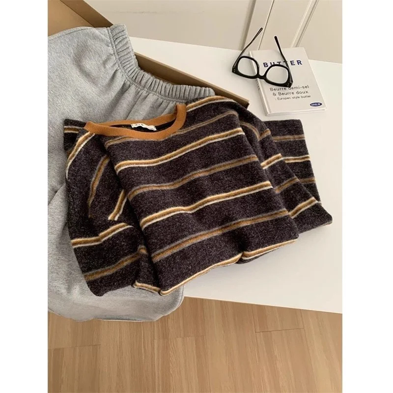 

Autumn Winter plus Size 36kg Korean Striped Embroidered Thiened Brued Loose Slimming Warm Long Sve Base irt Women