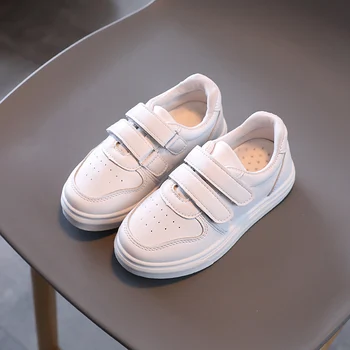 สีขาวบริสุทธิ์สาวง่ายเด็กรองเท้าผ้าใบ 2023 ใหม่ลื่นรองเท้าโรงเรียนชายฤดูใบไม้ผลิ Double Hook & LOOP เด็กแฟชั่นสบายๆรองเท้า