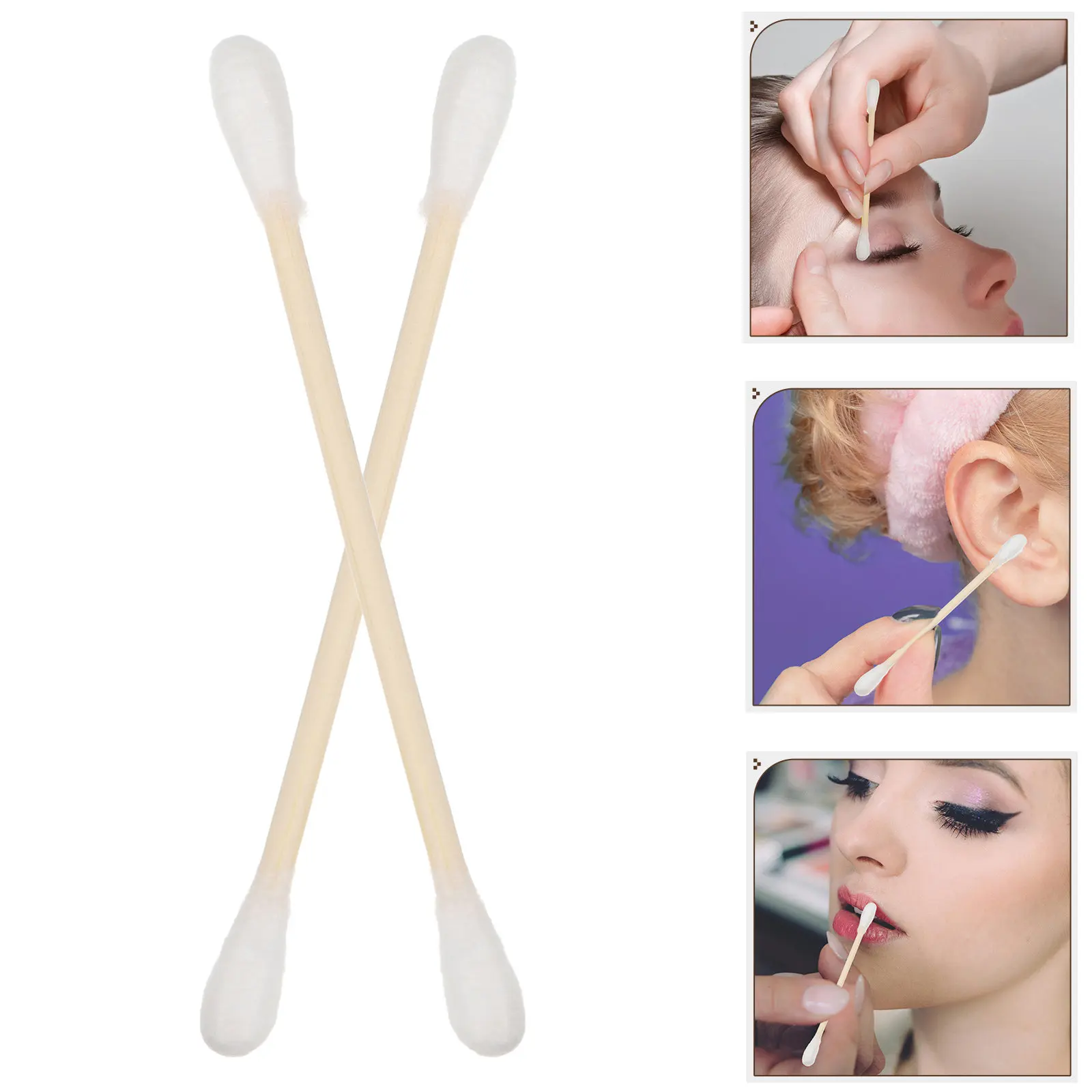 100Pcs Organic Cotton Swabs with Bamboo Sticks Dual Head Multifunctional for Makeup Swabs Baby Care Ear Wax Cleaning Jewelry