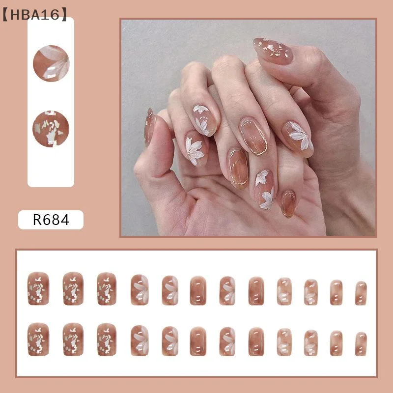 [[HBA16」 24 قطعة لطيف قصير الأظافر كاذبة التصحيح بريق الترتر الأظافر وهمية مانيكير الأظافر نصائح للإزالة الأظافر وهمية الاكريليك مسمار نصائح
