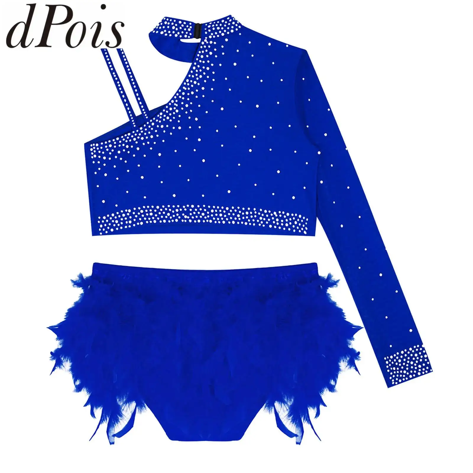 

Child Girls Jazz Cha-cha Tango Dance Performance Costume Set Unique Shoulder Crop Top And Briefs Skirts Latin Modern Dancewear