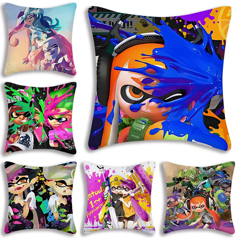 Game S-Splatoon Pillow Covers Cartoon Sofa Decorative Home Double-sided Printing Short Plush Cute Cushion Cover