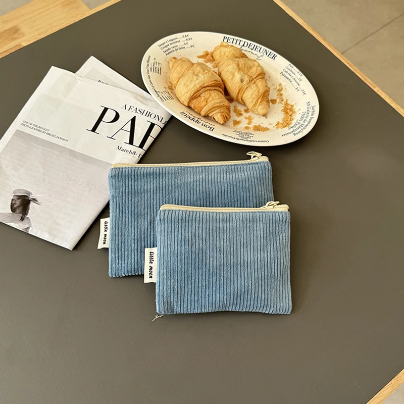 5pcs Cosmetic Bags Corduroy Plain Light Protable Card Holder Short Coin Purses