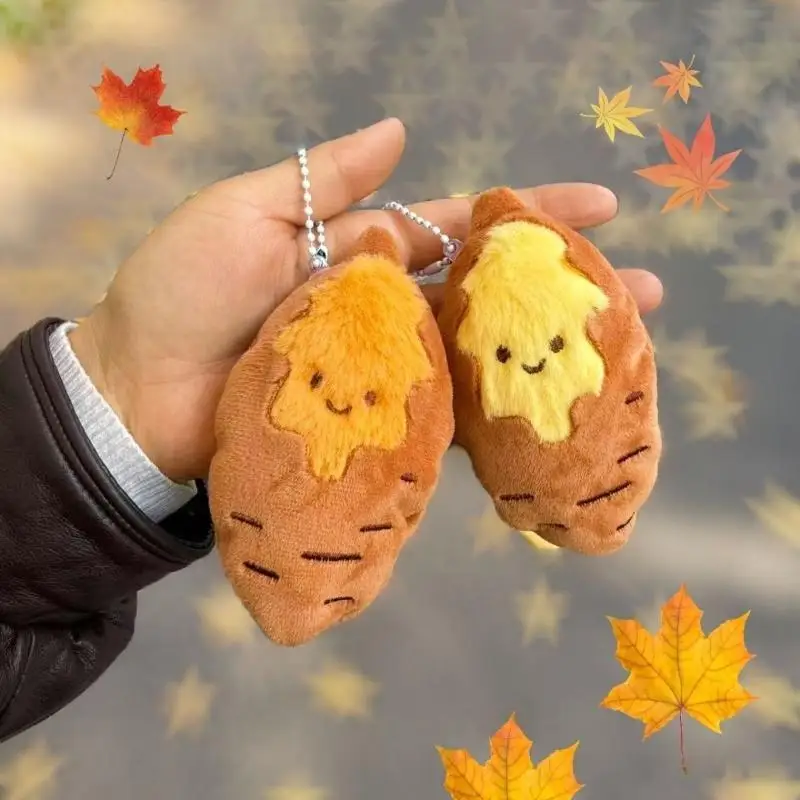 Mini Roasted Sweet Potato Plush Keychain Cute Simulated Food Stuffed Pendant for Key Holder Teen Girls Gift
