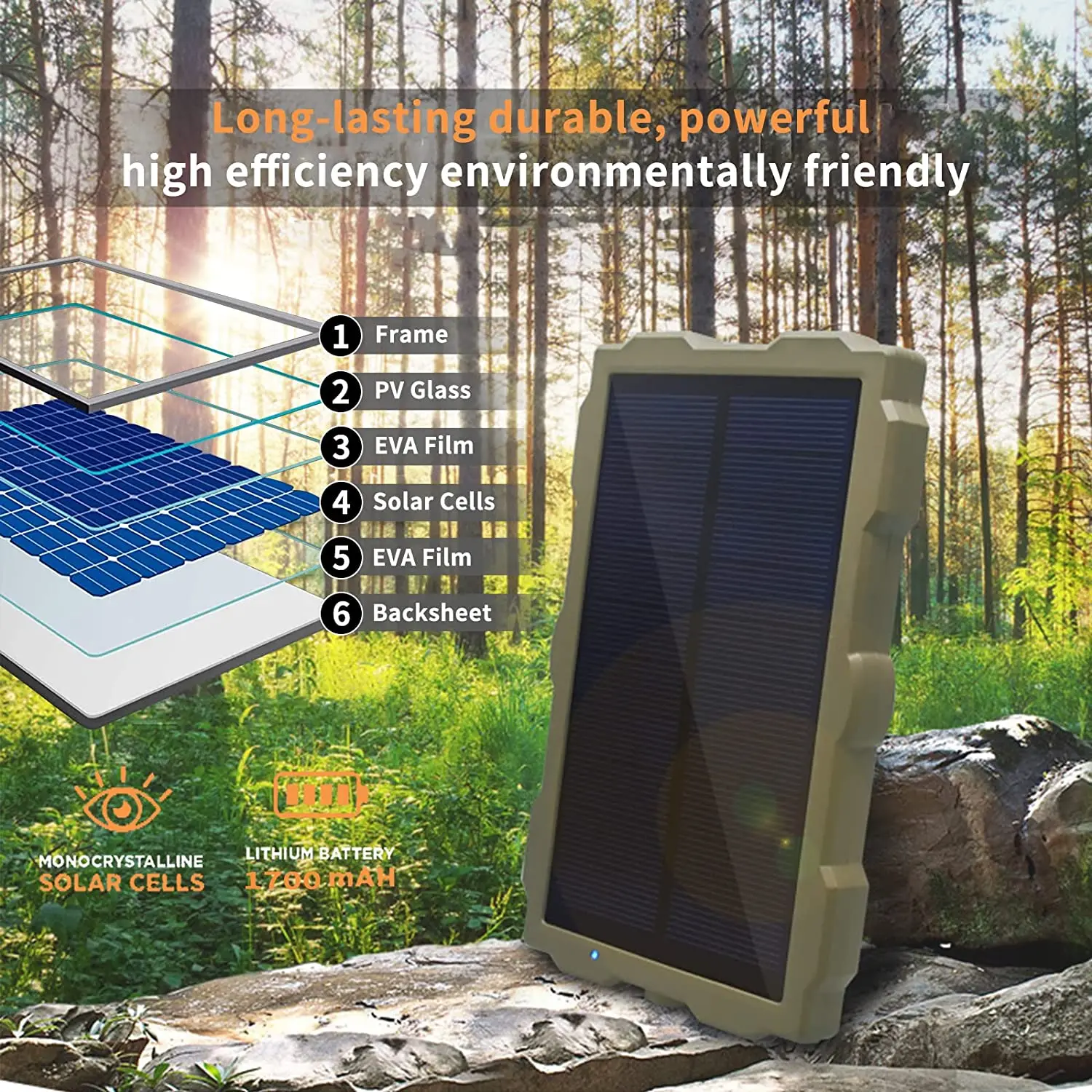 Outdoor Waterproof 1700MAh Lithium Battery Trail Hunting Camera Solar Panel Kit - Waterproof Solar Charger Power System