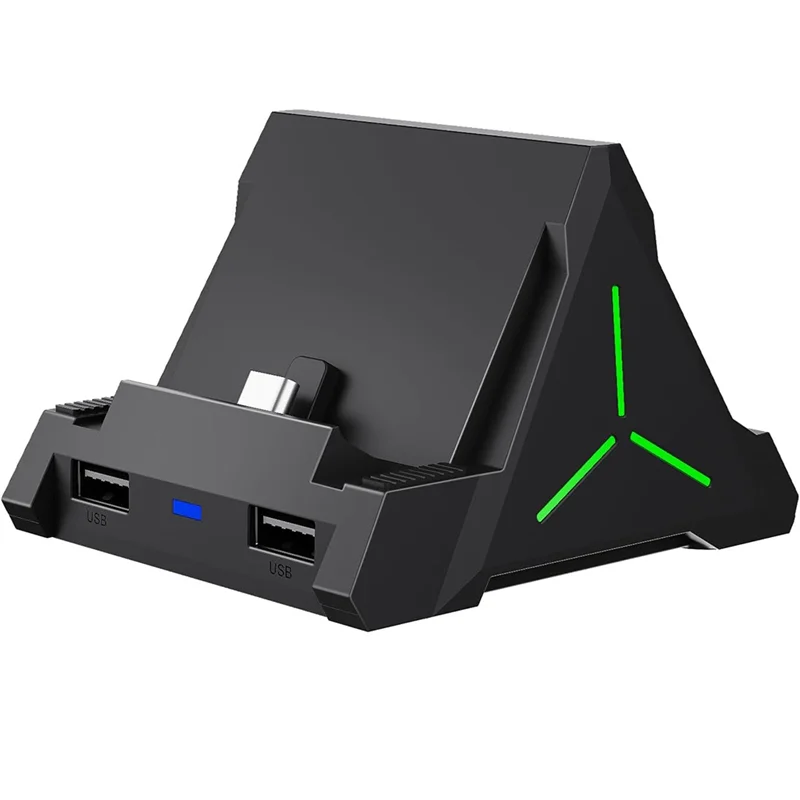 B03B-For Switch/OLED,4K -Compatible/USB-C/USB 3.0 Port TV Dock Station LED Atmosphere Light, 4 Game Slot Storage