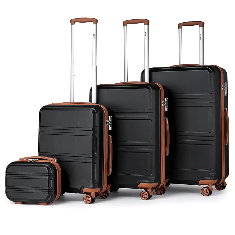 KONO 4-teiliges Kofferset 12/20/24/28 Zoll ABS+PC Hartschalenkoffer mit leisen Rollen & TSA-Schloss für Reise & Business