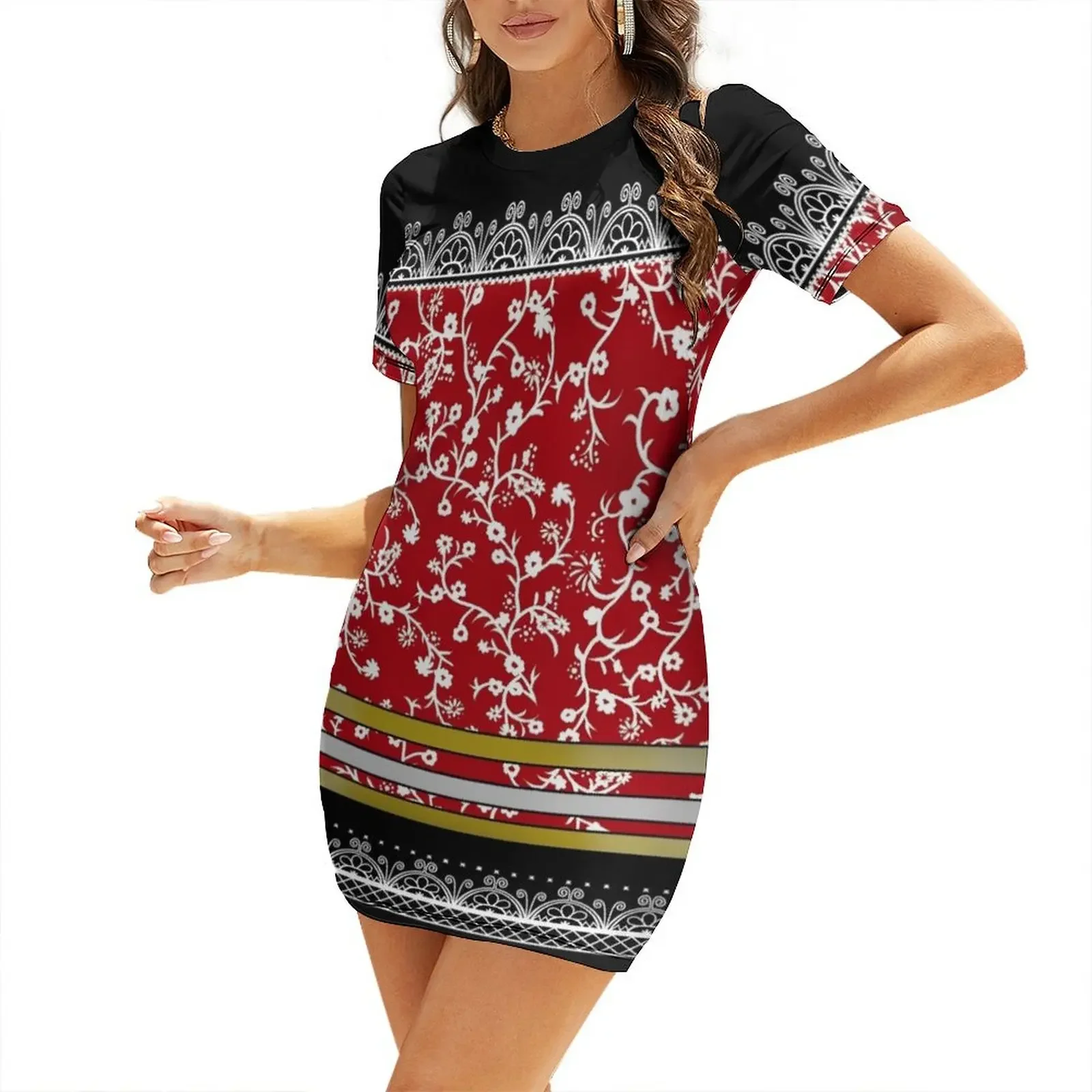 Abito da sera a maniche corte Red Skydomes, abito da sera per donna, abito da ballo per donna