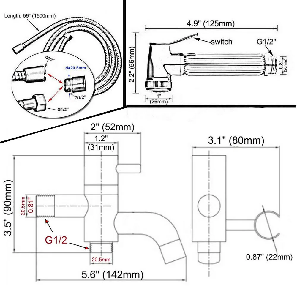 Polished Chrome Wall Mount Bathroom Sink Faucet /Garden Water Tap / Hand Held Shower Head / Shower Hose / shower Bracket mav524