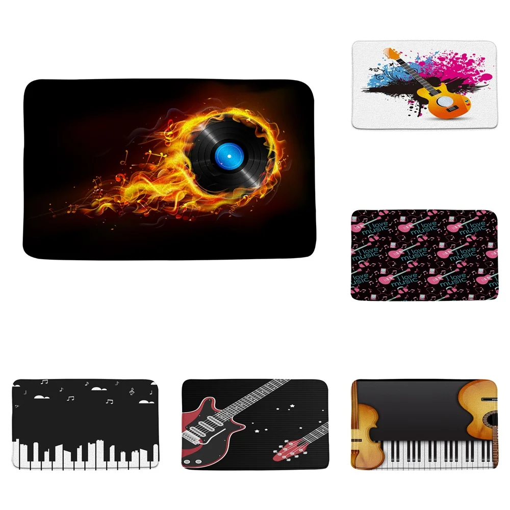 

Music Record Flame Bath Mats Piano Keys Guitar Notes Flannel Bathroom Decor Floor Rugs Carpets Kitchen Doormat Non Slip Backing