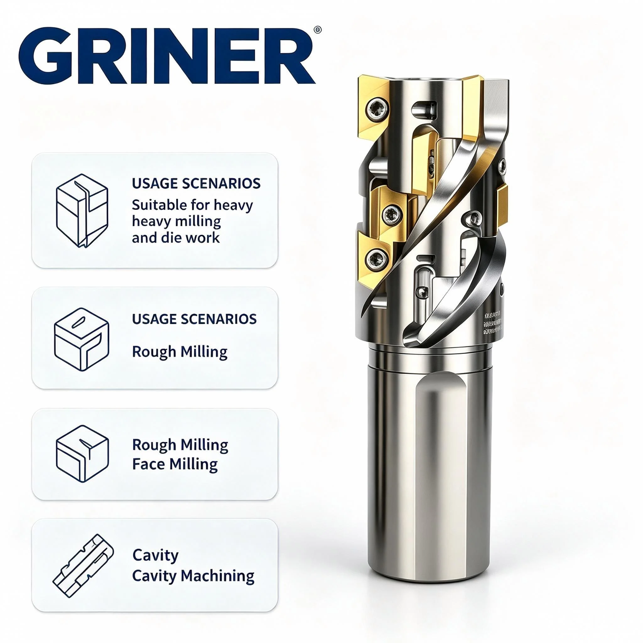 GRINER Indexable Corn Milling Tool Holder BAP300R BAP400R Spiral Rough Milling Shank For APMT1135 APMT1604 Carbide Inserts
