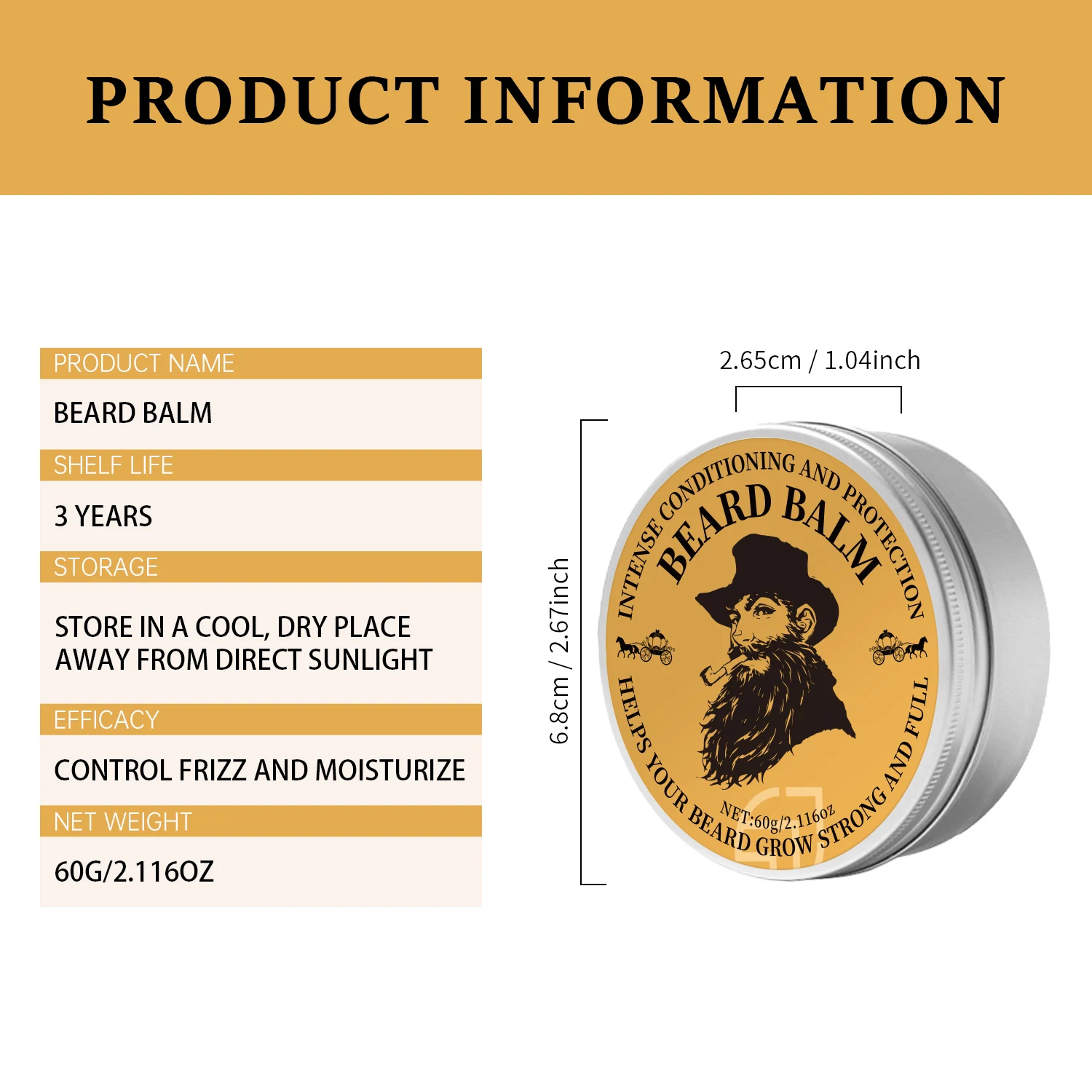 Lanthome-Baume à barbe original, 60g, huile revitalisante pour la croissance, soins de toilettage, traitement de la moustache biologique, prévient les cheveux des hommes