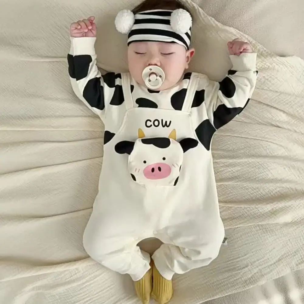 

Kids Fashion Long Pants Cow Baby Romper Infant Casual Outfit Newborn Jumpsuit Cotton Soft False Two-pieces Jumpsuit Toddle