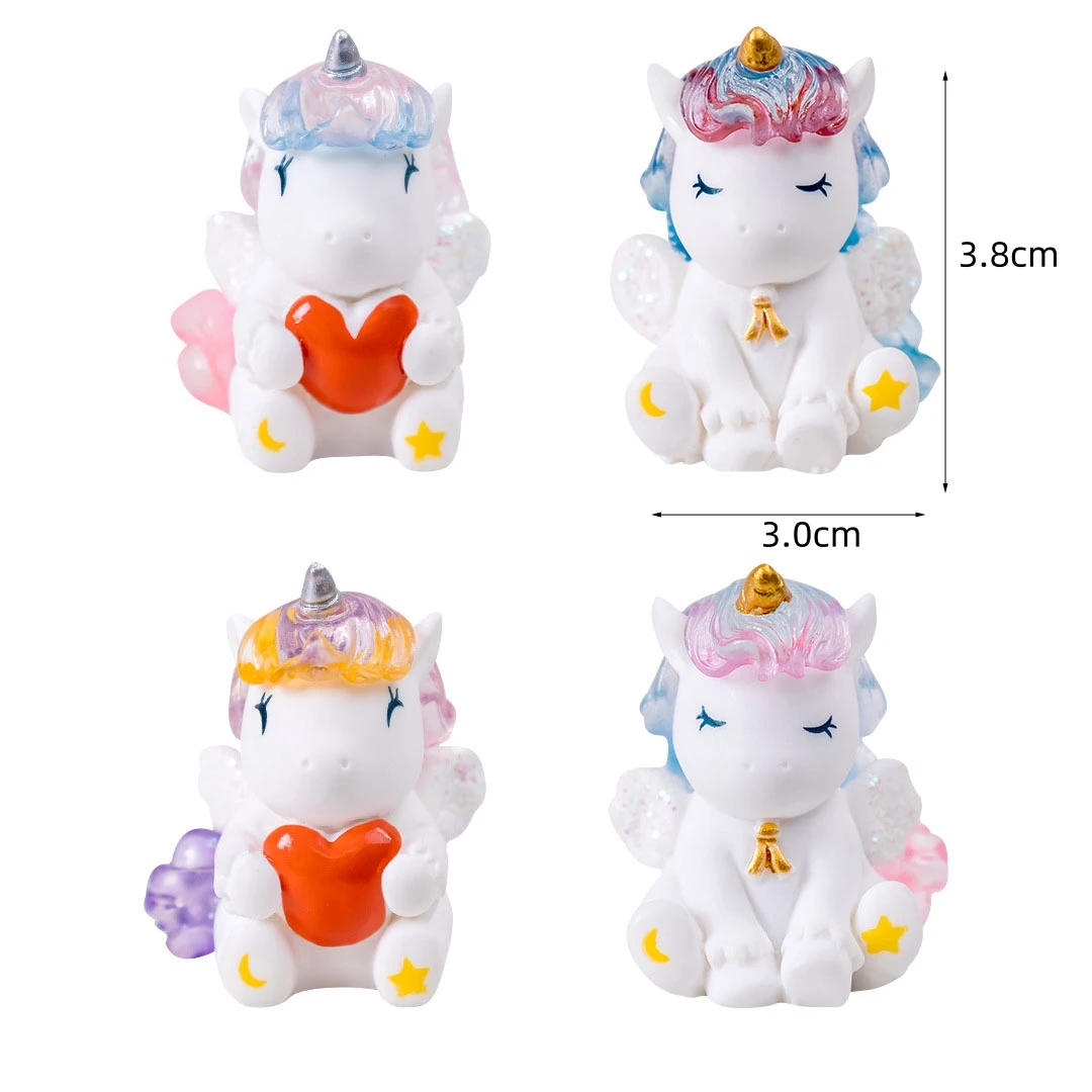 4pc Cute Colorful Crystal Unicorn Animal Decoration Resin Craft Miniature Figure for Bonsai Microlandscape Fairy Garden Decor