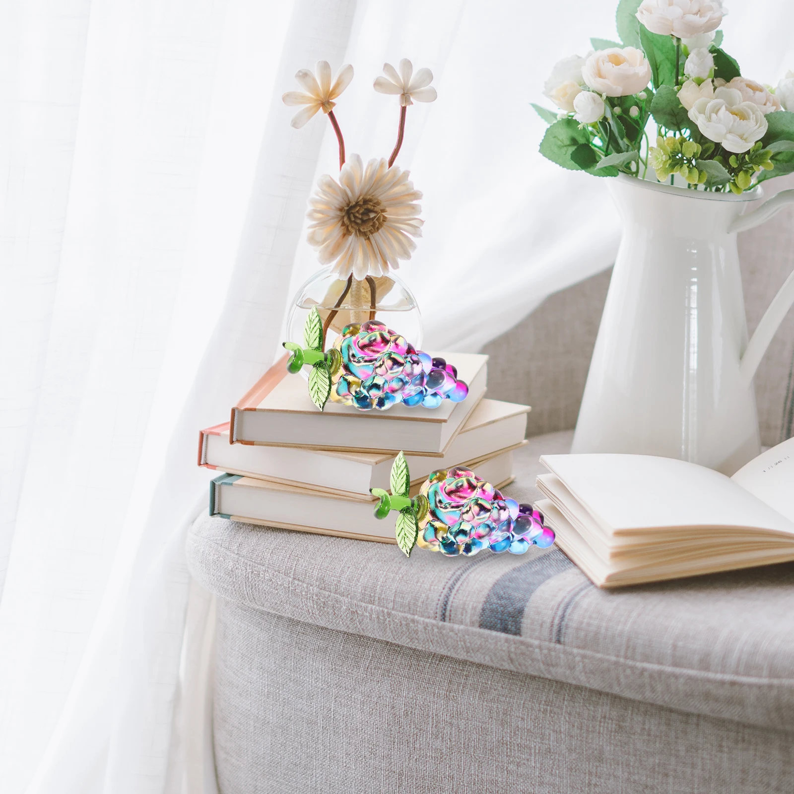 

Crystal Grape Desktop Decoration Hand-Blown Sparkling Crystal Fruit Ornament for Home Table Centerpiece Decor Fruit Ornament