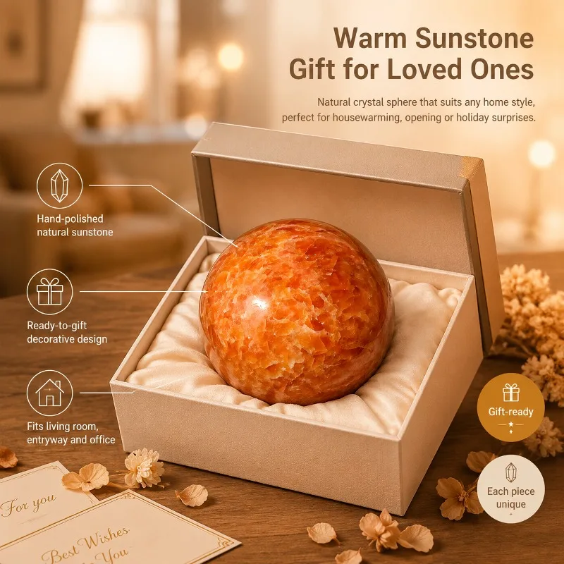 Natural Sunstone Crystal Ball, with random styles and smooth polished crystal balls, suitable for both holidays and daily life. It can be used as a small gift for holidays and also as a thoughtful gift for daily home decoration