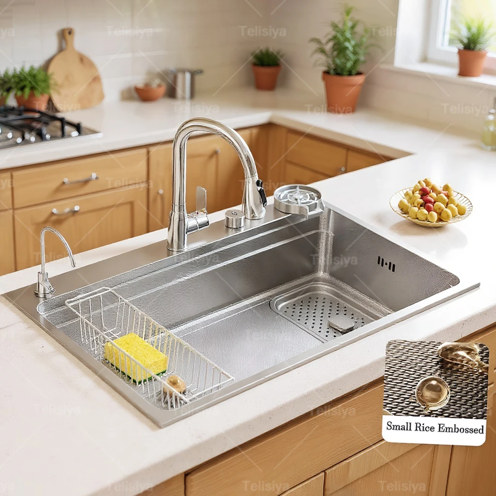 

Silver Kitchen Sink 304 Stainless Steel Large Single Slot Undermount Multifunction Dishwashing Sinks 31.5x18.9 inch