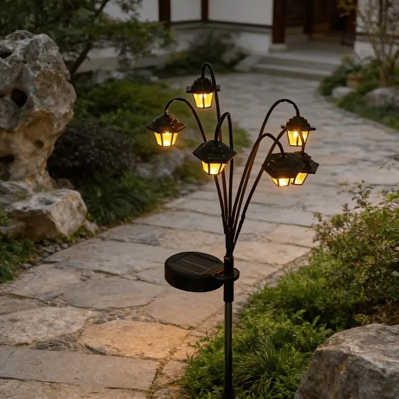 Solar Powered Lantern Decor Lights Led Vintage Street Lamp Design For Garden Yard Camping Party And Holiday Atmosphere Lighting