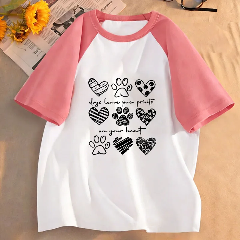 Niedliche Hundepfote mit Liebesherz-Grafik Kinder-T-Shirts Sommer Kurzarm-Shirts Jungen Mädchen Kleidung Kawaii Tops Y2K Kinder-T-Shirt