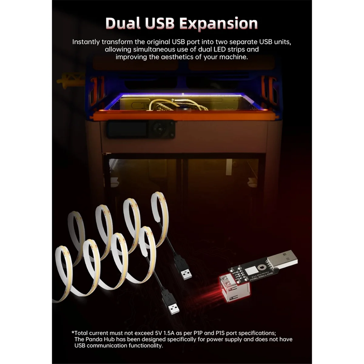 Panda Hub USB Port Protection 3D Printer Parts for P1S P1P 3D Printer Panda Touch Panda