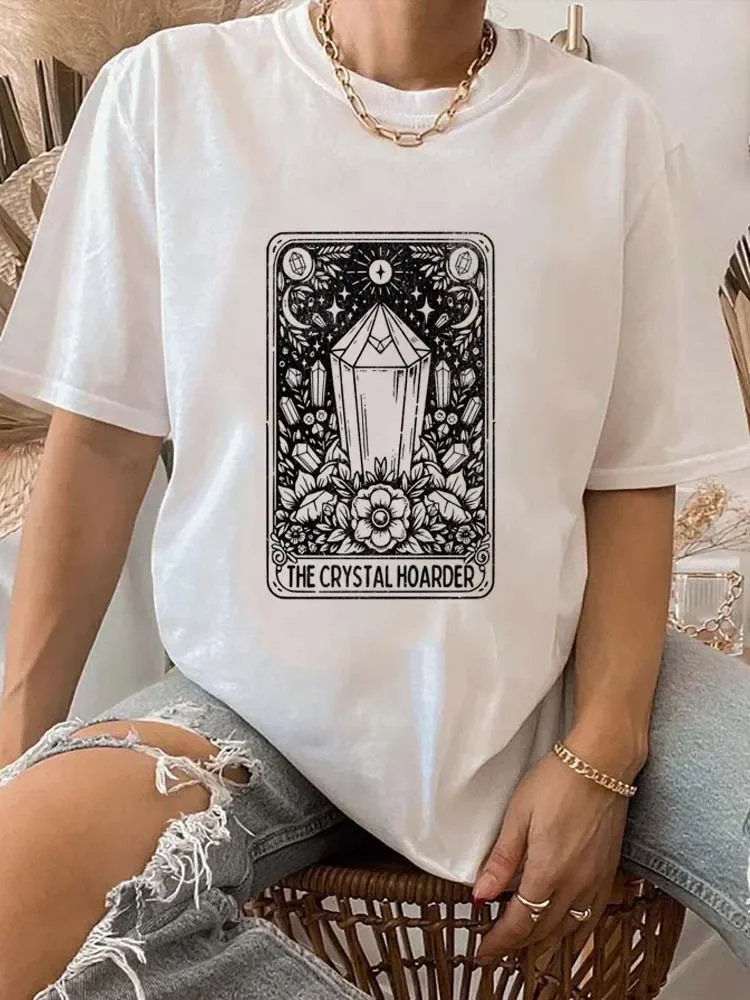 The Crystal Hoarder Women's Short Sleeved Tarot Brand Printed Clothing Fun Top Printed Style Printed Trendy Style Casual T-Shirt