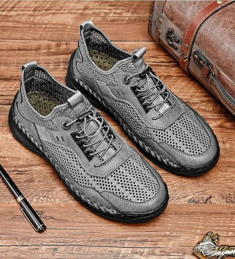 Summer Mesh Breathable Shoes Men Casual Sneakers Driving Shoe Leather Loafers Men Shoes Hot Sale Moccasins Tooling Shoe Footwear