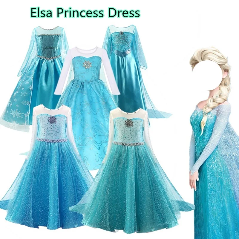 Elsa Princess Dress for Girls Snow Queen Costume 2023 New Carnival Birthday Party Prom Gown Children Halloween Cosplay Clothing