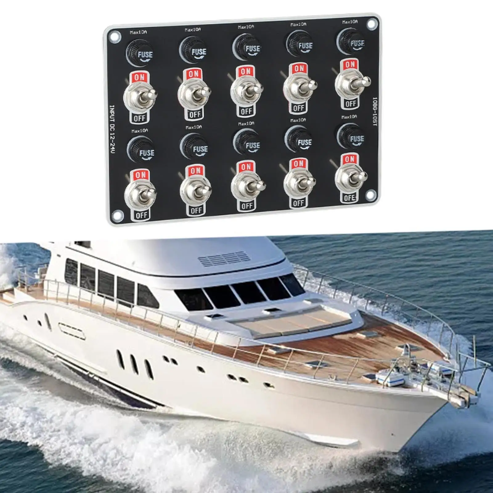 

10 Gang Rocker Switch Toggle Switch Panel, Yachts Truck RV Motorhomes Professional Car Marine on Off Switch 12 V 24 V