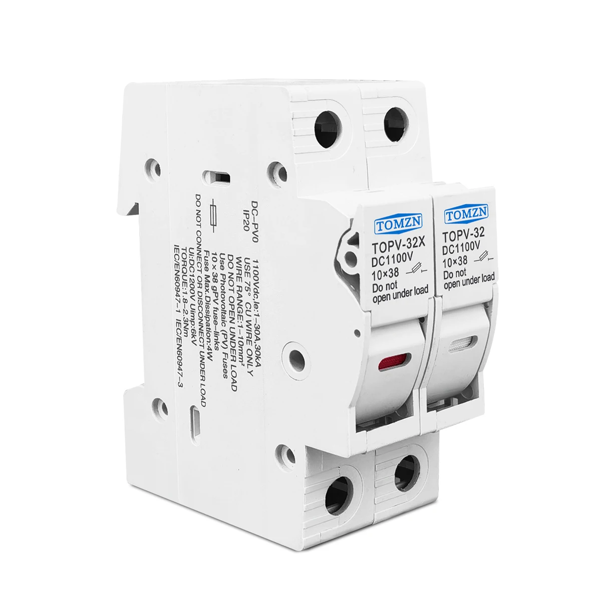2P Parallel DC Fuse Holder 10*38mm High Voltage Solar PV 1100V TOMZN TOPV-30 Base Photovoltaic System Protection Protector gpV
