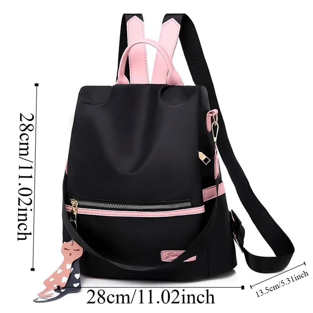 Mochila diaria de poliéster para mujer, colgante de PU de gato de gran capacidad, mochila de tela Oxford, prevención de arañazos, agua antisalpicaduras