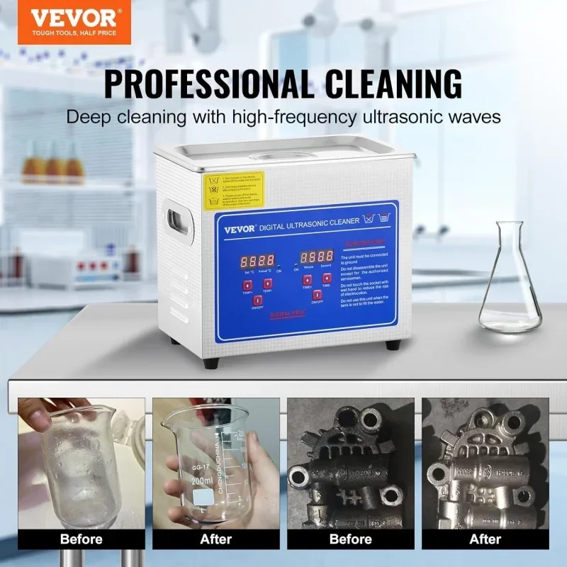 QWVevor professional ultrasonic cleaner,with digital timer & heater,stainless steel industrial machine for part,110V,/RoHS Cert