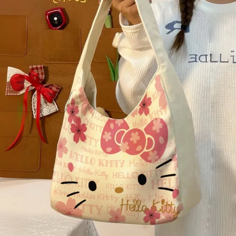 

Kawaii Hello Kitty Sanrio Student Cute Cartoon Shoulder Bag Children Large Capacity Handbag Storage Bag Going Out Gift for Kids