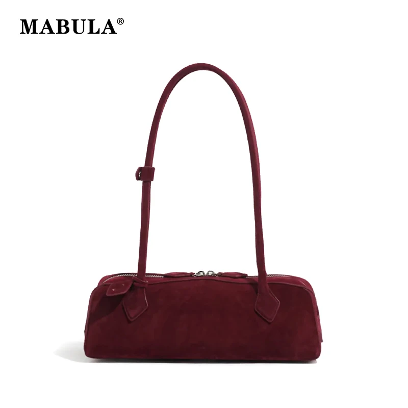 

MABULA Vintage Women Underarm Bags Single Shoulder Bag Female Genuine Leather Large Capacity Sausage Shape Handbag Bowling Bag