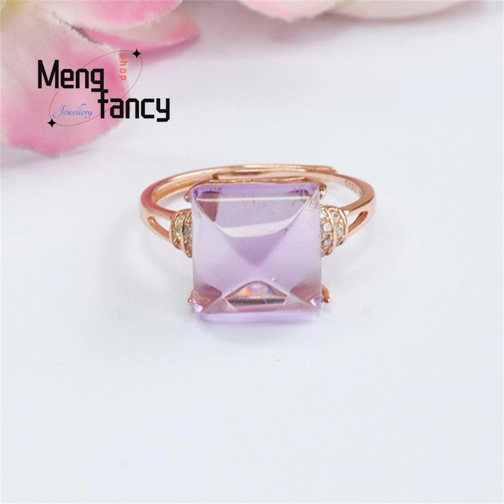 

S925 Silver Natural Amethyst Sugar Tart Ring Colourful Exquisite High-grade Fashion Luxury Jewelry Couple Promise Holiday Gifts