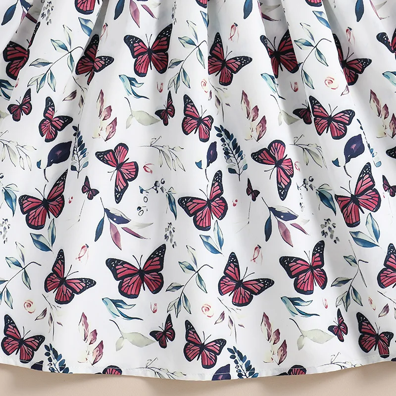 Robe à nœud papillon imprimé papillon rétro pour filles, vêtements pour enfants, épissure, rouge, vacances, fête d'anniversaire, décontracté, été, nouveau, 03