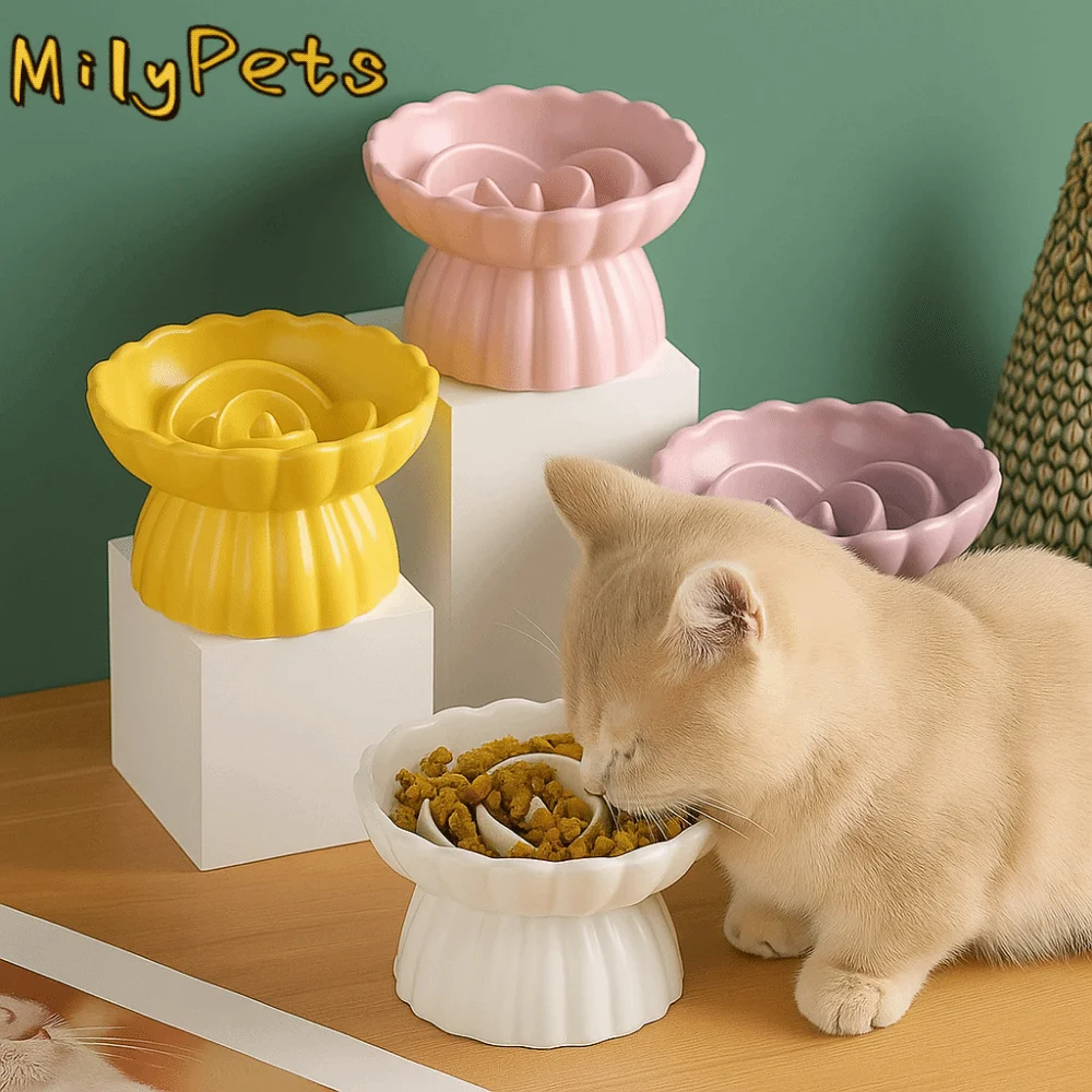 

Ceramic Cat Food Bowl Anti-gulping Prevent Overturning Cat Elevated Bowl Anti Swallowing Anti-choking Bowl Pet Drinking