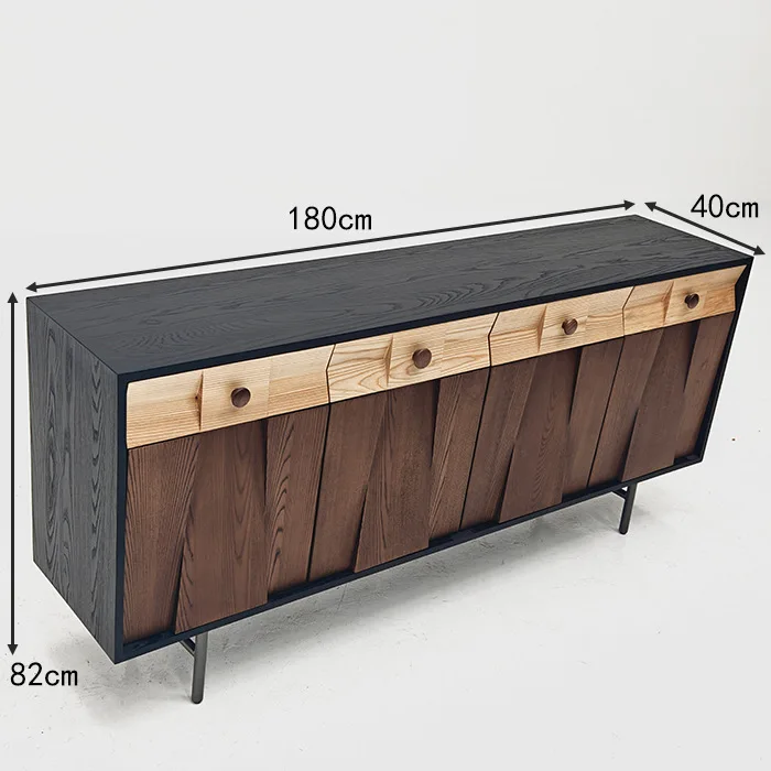 Medieval solid wood dining side cabinet retro 4-door mountain and river locker
