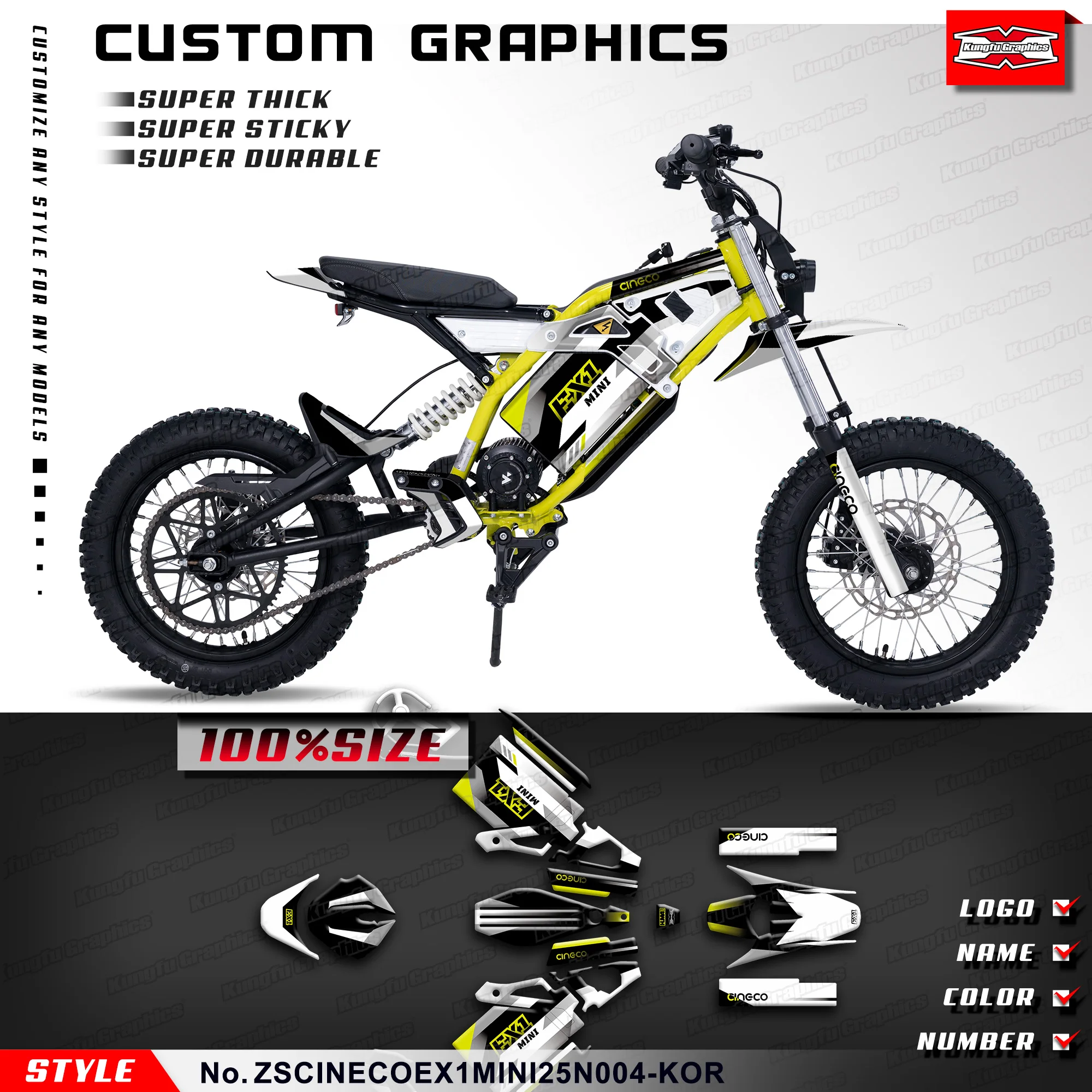 

KUNGFU GRAPHICS Decal Kit Wrap Sticker Sheet for CINECO EX1-MINI Glossy Laminate, Protector Decoration