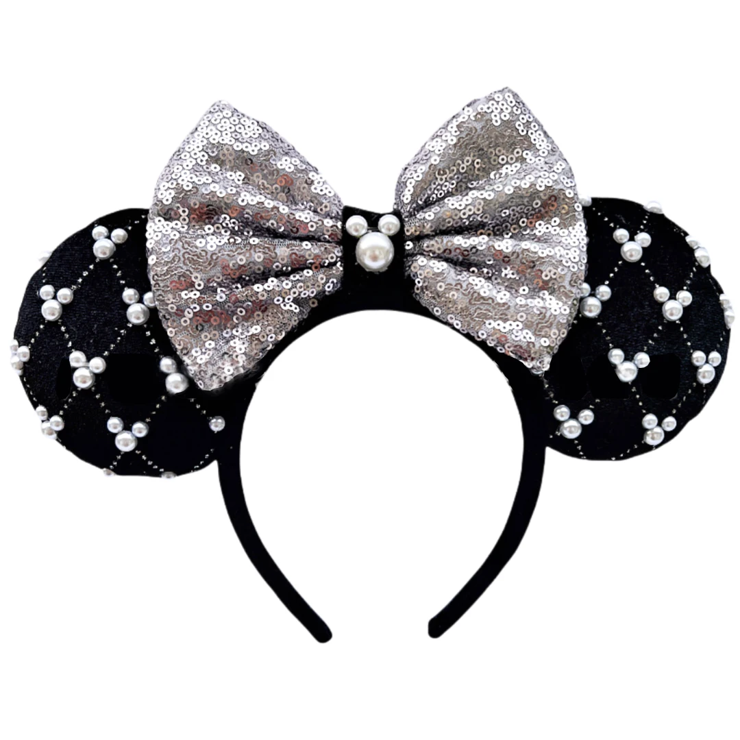 Mickey Mouse Ear Headband cute sequin pearl Mickey ears bow hairband Adult Children Paradise Plush Headband Hair Accessories