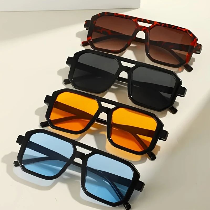 4-pack Square Irregular Double Beam Fashion Trendy Glasses for Men and Women, Simple and Stylish,