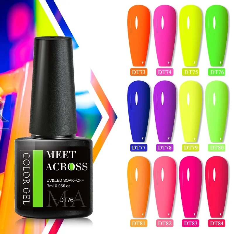 MEET ACROSS 7 ml Neon Fluoreszenz Gel Nagellack Sommer Candy Semi Permanent Lampe Lack Soak Off UV Gel Nail art Maniküre
