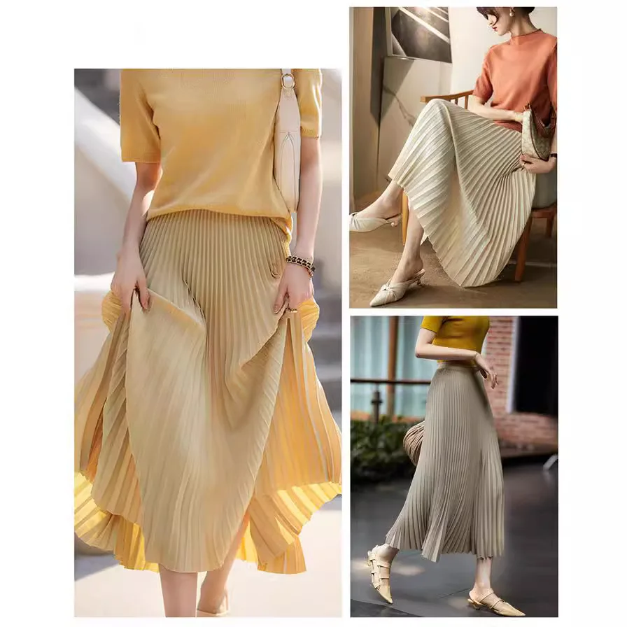 

anghai Endi Clothing Pleated Midi Skirt High Waist Slimming Drapey A-Line Spring Summer Commute Friendly Skirts